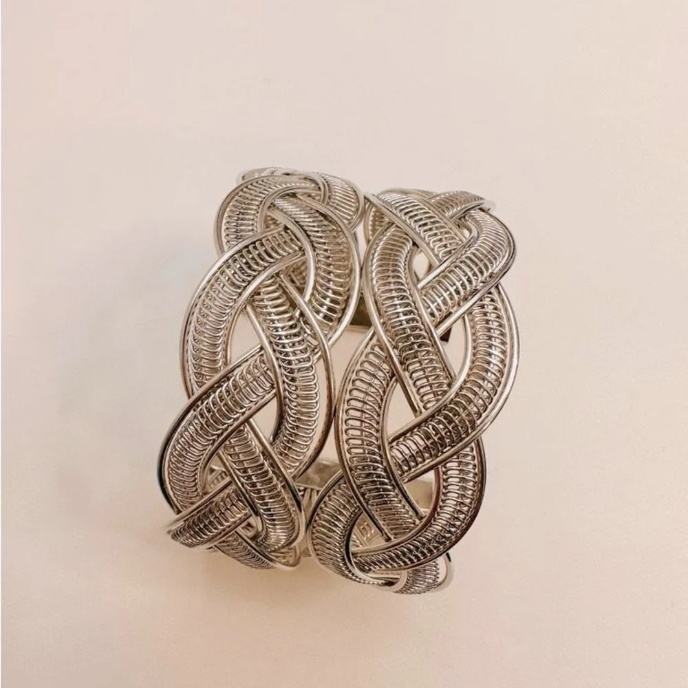 Vintage Silver‎ Tone Braided Statement Cuff Bracelet
